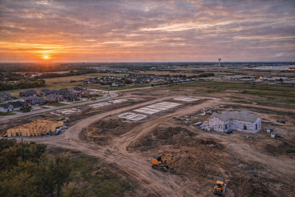 Construction in ellis county at sunset