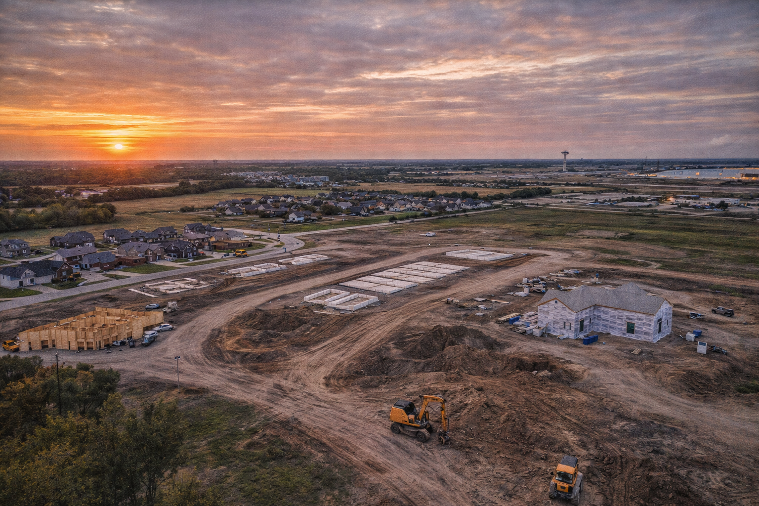 Construction in ellis county at sunset