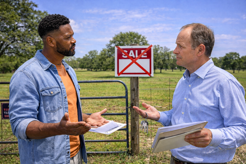 Discussing property at the gate