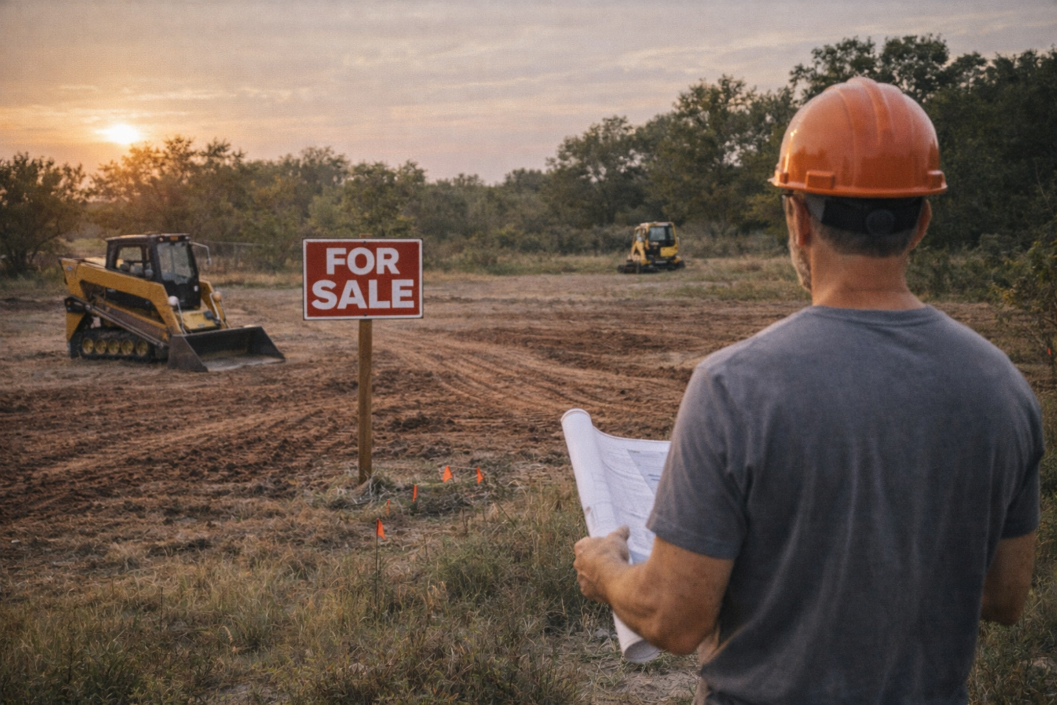 Land development at sunset
